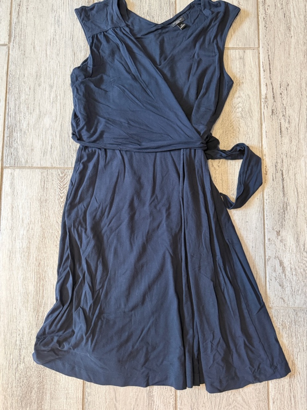 Anne Taylor Faux Wrap Sleeveless Wrap Tie Navy Dress SP
